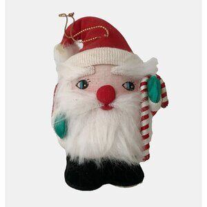 Velveteen Fabric Santa Figurine Christmas Ornament 3.5" Holiday Decor Vintage